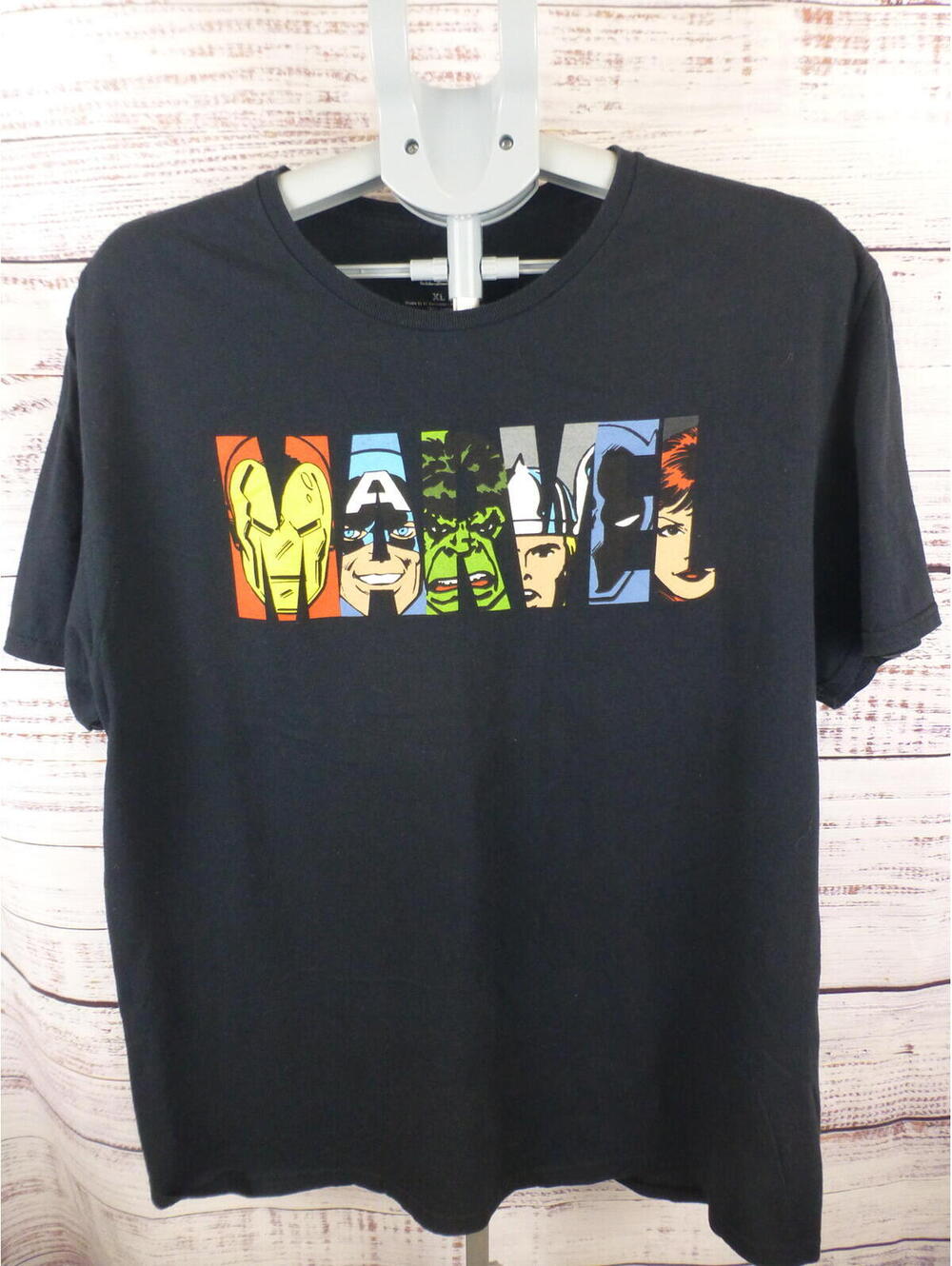 Marvel Comics Avengers Character Faces Logo T-Shirt Men's Black XL G4A